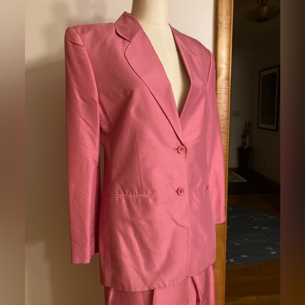More’lle Lustrous Pink Silk Pant Suit Spring Easter Coords Pastel Contemporary - Picture 7 of 14